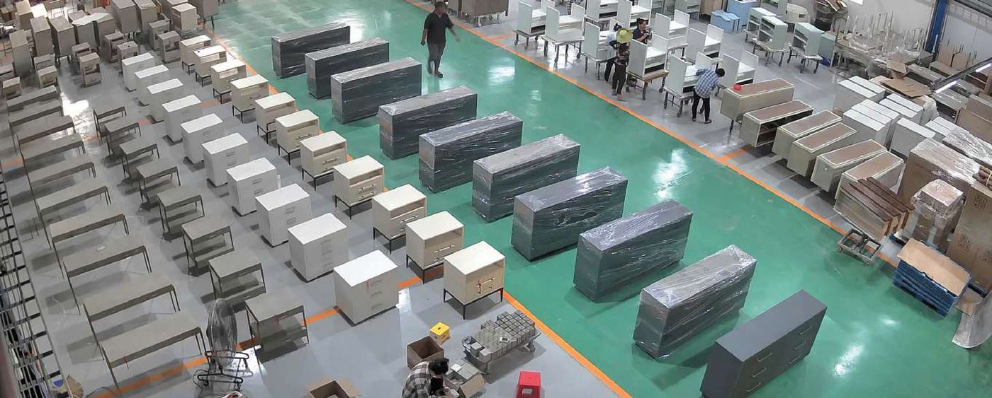 Finished goods staged for loading inside the Thien Phat factory